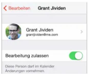Bearbeiten Grant Jividen Grant Jividen grantjividen@me.com Bearbeitung zulassen Diese Person darf im Kalender Änderungen vornehmen.