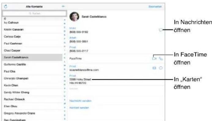 Alle Kontakte Sarah Castelbianco In Nachrichten öffnen In FaceTime öffnen In „Karten" öffnen