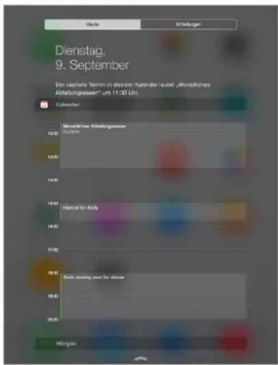 Dienstag, 9. September Der nächste Termen in demem Kalender laufet „Monatliches Abteilungsleistern“ um 11:30 Uhr. Kalendar Monsolidbare Abteilungsleistern Zahlins 12:00 13:00 14:00 15:00 16:00 17:00 18:00 19:00 20:00 Morgan
