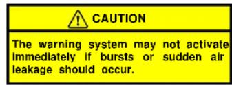 CAUTION The warning system may not activate immediately if bursts or sudden air leakage should occur.