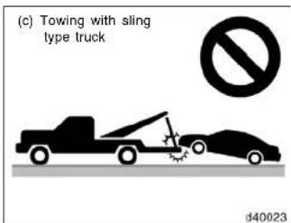(c) Towing with sling type truck d40023
