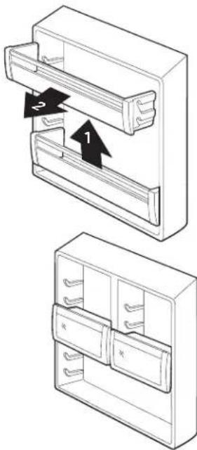 Technical diagram showing two views of a mechanical component with labeled parts 1 and 2, likely illustrating assembly or assembly steps.