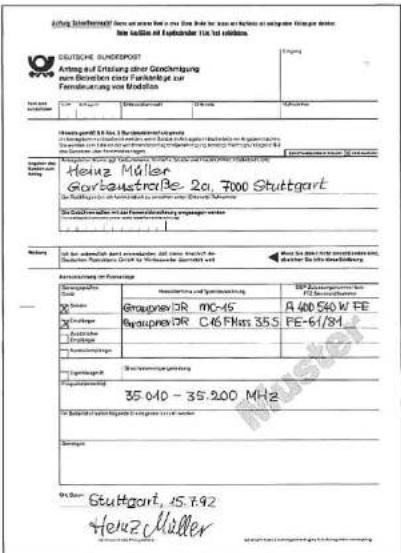 GRAUPNER MC-15 - Muster-Antragsformular für Sender und Empfänger im 35-MHz-Band - 1
