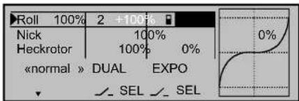 Roll 100% 2 +100% Nick 100% Heckrotor 100% 0% «normal » DUAL EXPO SEL SEL