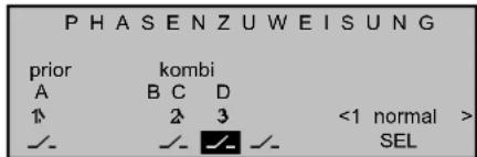 PHASENZUWEISUNG prior kombi A B C D ↑ 2 3 <1 normal > _ _ _ SEL