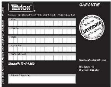 Tevion RW 1209 - Modell: RW 1209 - 1