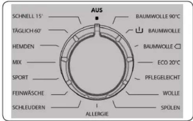 SCHNELL 15° TÄGLICH 60° HEMDEN MIX SPORT FEINWÄSCHE SCHLEUDERN AUS BAUMWOLLE 90°C BAUMWOLLE BAUMWOLLE ECO 20°C PFLEGELEICHT WOLLE SPÜLEN ALLERGIE