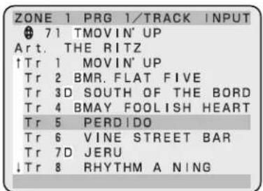 ZONE 1 PRG 1/TRACK INPUT ● 71 TMOVIN' UP Art. THE RITZ ↑Tr 1 MOVIN' UP Tr 2 BMR. FLAT FIVE Tr 3D SOUTH OF THE BORD Tr 4 BMAY FOOLISH HEART Tr 5 PERDIDO Tr 6 VINE STREET BAR Tr 7D JERU ↓Tr 8 RHYTHM A NING