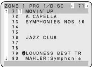 ZONE 1 PRG 1/DISC ← 71→ ↑ 71T MOVIN' UP 7 2 A. CAPELLA 7 3 SYMPHONIES NOS. 36 7 4 7 5 7 6 JAZZ CLUB 7 7 7 8 7 9 LOUDNESS BEST TR ↓ 80 MAHLER:Symphonie