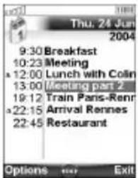 Thu, 24 Jun 1 2004 9:30 Breakfast 10:23 Meeting 12:00 Lunch with Colin 13:00 Meeting part 2 19:12 Train Paris-Ren 22:15 Arrival Rennes 22:45 Restaurant Options Exit