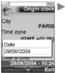Origin clock City PARIS Time zone (GMT 01:00) Date 29/06/2004 Date & time 29/06/2004 - 10:24 Exit