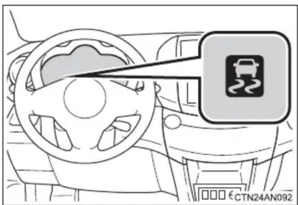 Diagram showing car steering wheel and dashboard with a traffic sign icon, likely indicating speed or speed limit.