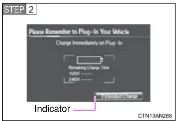 STEP 2 Please Remember to Plug-In Your Vehicle Charge Immediately on Plug-In Remaining Charge Time 520V ---- 240V ---- Extended Charge Indicator CTN13AN288