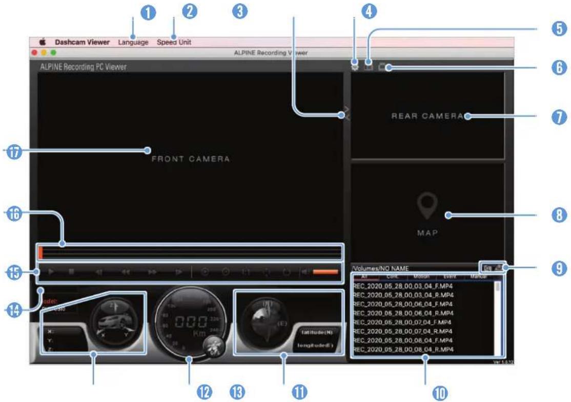 Dashcam Viewer Language Speed Unit ALPINE Recording PC Viewer FRONT CAMERA REAR CAMERA MAP Volumes/NO NAME REC_2020_05.28.00.03.04.F.MP4 REC_2020_05.28.00.03.04_R.MP4 REC_2020_05.28.00.06.04_F.MP4 REC_2020_05.28.00.06.04_R.MP4 REC_2020_05.28.00.07.04_F.MP4 REC_2020_05.28.00.07.04_R.MP4 REC_2020_05.28.00.08.04_F.MP4 REC_2020_05.28.00.08.04_R.MP4