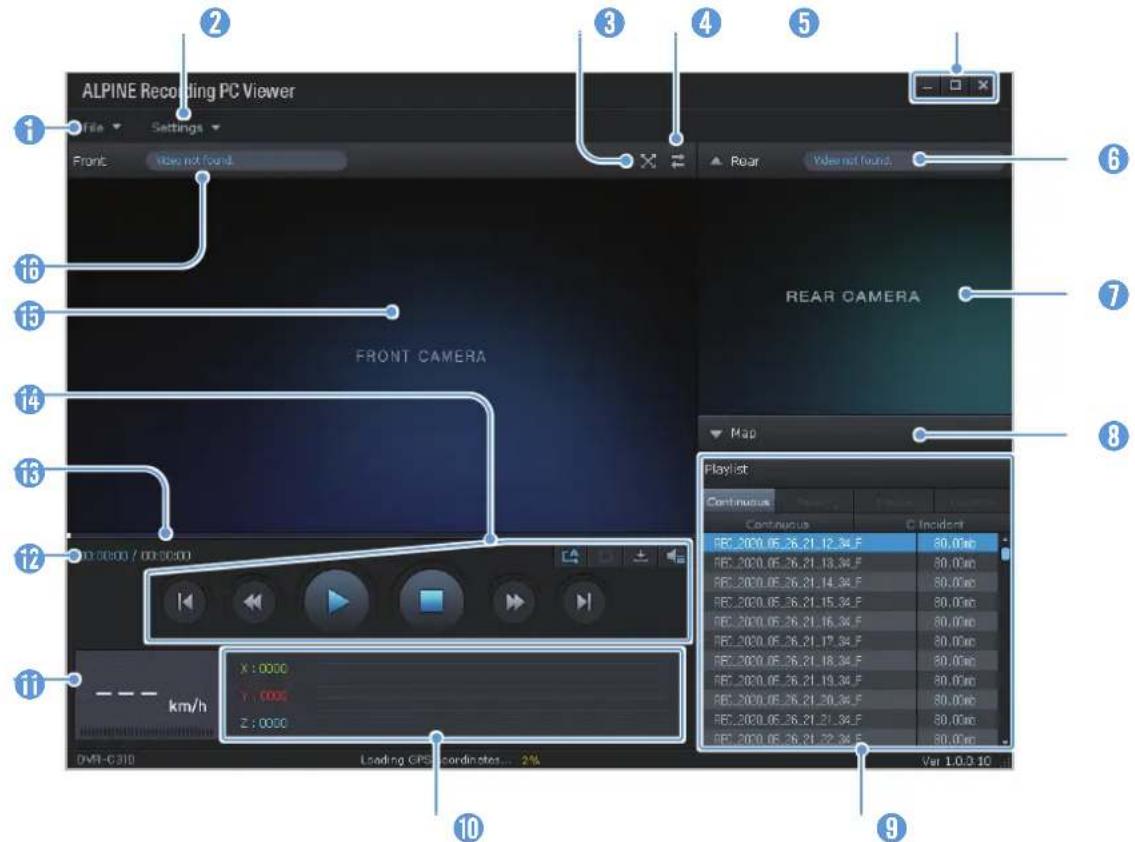 ALPINE Recording PC Viewer Front Video not found FRONT CAMERA REAR CAMERA Map Playlist Continuous Continuous C Incident REC:2000.05.26.21.12.34.F 80.00kb REC:2000.05.26.21.13.34.F 80.00kb REC:2000.05.26.21.14.34.F 80.00kb REC:2000.05.26.21.15.34.F 80.00kb REC:2000.05.26.21.16.34.F 80.00kb REC:2000.05.26.21.17.34.F 80.00kb REC:2000.05.26.21.18.34.F 80.00kb REC:2000.05.26.21.19.34.F 80.00kb REC:2000.05.26.21.20.34.F 80.00kb REC:2000.05.26.21.21.34.F 80.00kb REC:2000.05.26.21.22.34.F 80.00kb X : 0,000 Y : 0,000 Z : 0,000 DVI-C31B Loading GPS coordinates... 2% Var 1.0.3 10