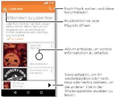 Listen Now Willkommen zu Listen Now Nach Musik suchen und diese horuntorländen. Musikibliothek oder Playlists öffnen. Album antippen, um weitere Informationen zu erhalten. Song antippen, um ihn wiederzugebon oder nach Inks oder rechts blättern, um die anderen Titel in der Wiedergabeliste anzeigen zu lassen.