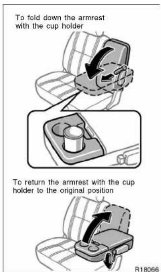 To fold down the armrest with the cup holder To return the armrest with the cup holder to the original position