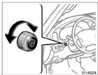 Diagram showing a rotary knob with clockwise rotation and a close-up of the wheel's dial, labeled R14024.