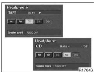 Headphone TAPE PLAY AM PM CS CD SVD Speaker sound 1 AUDIO OFF Headphone CD TRACK 4 1:35" AM PM CS CD SVD Speaker sound 1 AUDIO OFF R17043