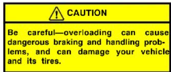 CAUTION Be careful—overloading can cause dangerous braking and handling problems, and can damage your vehicle and its tires.