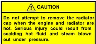 CAUTION Do not attempt to remove the radiator cap when the engine and radiator are hot. Serious injury could result from scalding hot fluid and steam blown out under pressure.