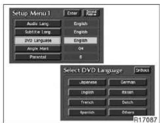 Setup Menu 1 Audio Lang Sublime Lang DVD Language Angle Mark Parental Enter English English English 04 8 Select DVD Language Japanese German English Italian French Chinese Spanish Others R17087