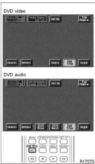 DVD video Type: M10 Disaster 100 Audio Display M2.105 Set Up Top Page++ Search Return Audio Sub Title Angle DVD audio Group M3 Track 838 LPGM 90000 Cable RIOS Set Up Top Page++ Search Return Still Prev Still Next Sub Title Angle BEMM TOP MENU RETURN SET UP SUB TITLE AUDIO ANGLE SEARCH << >> >>> R17073