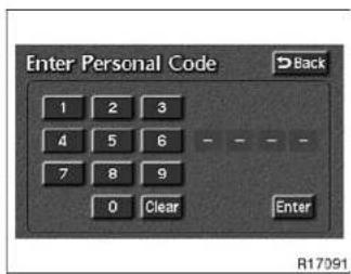 Enter Personal Code 1 2 3 4 5 6 7 8 9 0 Clear Enter Back R17091