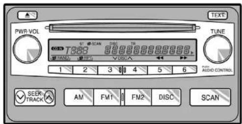 PWR-VOL TUNE 1 2 3 4 5 6 AUDIO CONTROL SEEK TRACK AM FM1 FM2 DISC SCAN