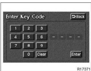 Enter Key Code 1 2 3 4 5 6 7 8 9 0 Clear Enter Back R17071
