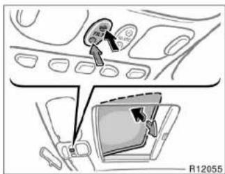 Diagram showing car interior with a person interacting with the dashboard and a device labeled R12055, likely indicating a vehicle or system interface.