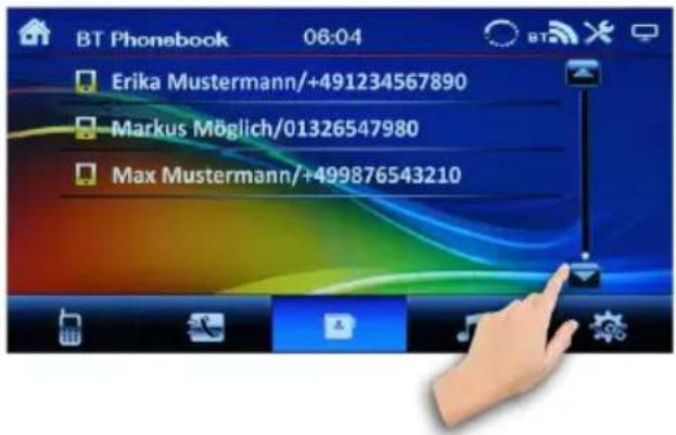 BT Phonebook 06:04 Erika Mustermann/+491234567890 Markus Möglich/01326547980 Max Mustermann/+499876543210