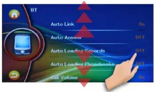 BT Auto Link Auto Answer Auto Loading Records Auto Loading Phonebook Call Volume On Off Off Off On