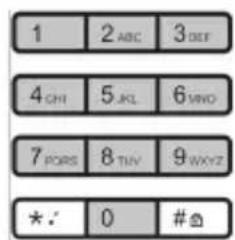 1 2 ABC 3 DEF 4 CHI 5 JKL 6 MWD 7 FORS 8 TIV 9 WXYZ * : 0 #