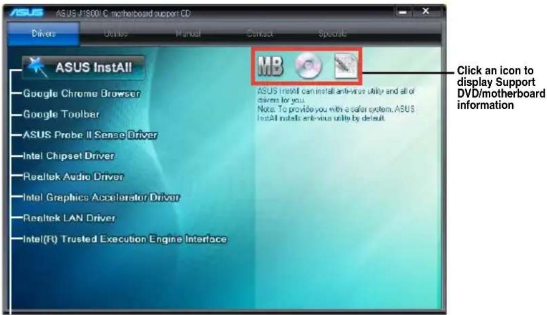 ASUS J1900I-C - To run the Support DVD - 2