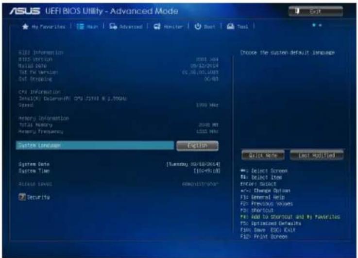 ASUS J1900I-C - Main menu - 1