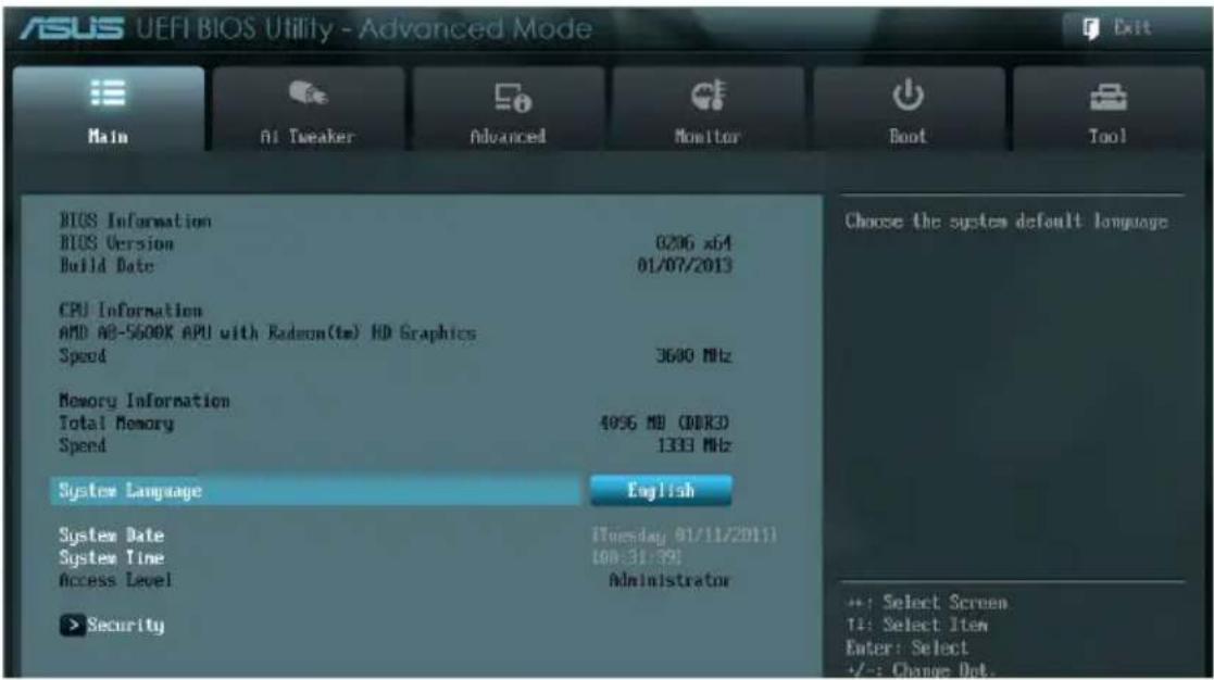 ASUS A55M-A - Main menu - 1