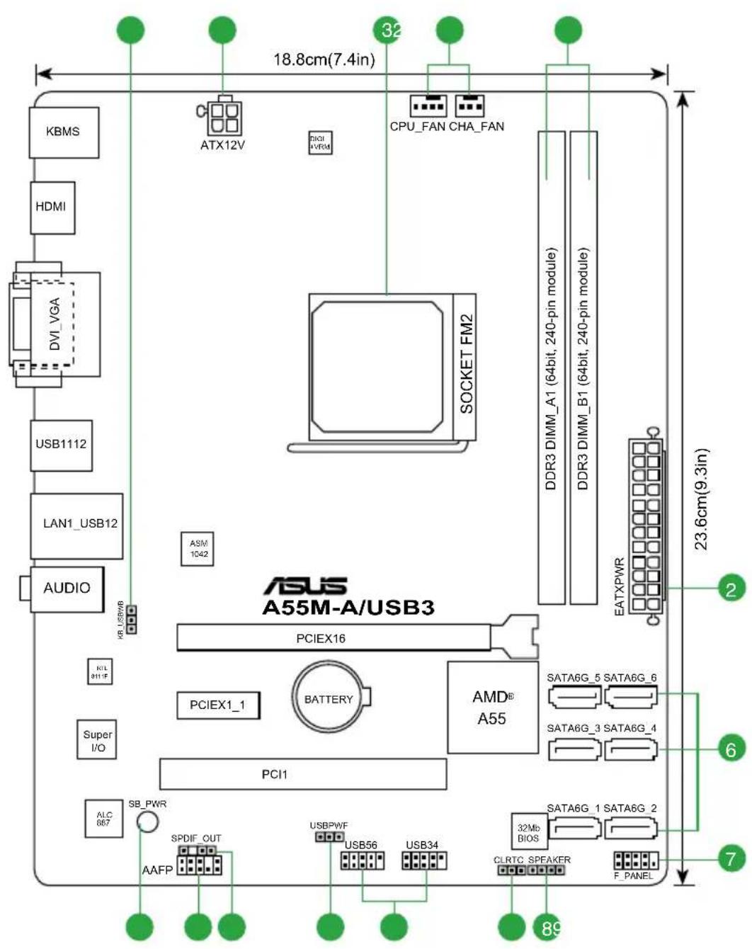 ASUS A55M-A - Motherboard layout - 2