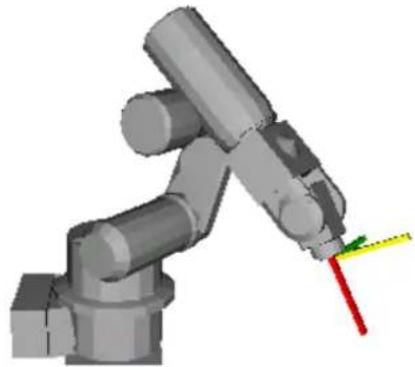 3D rendering of a robotic arm with colored directional arrows indicating movement (no text or symbols)