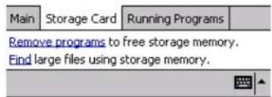 Main Storage Card Running Programs Remove programs to free storage memory. Find large files using storage memory.