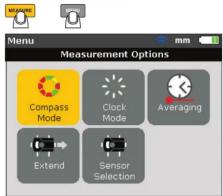 Menu Measurement Options Compass Mode Clock Mode Averaging Extend Sensor Selection