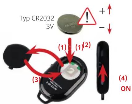 Typ CR2032 3V (1) (1)(2) (3) (4) ON