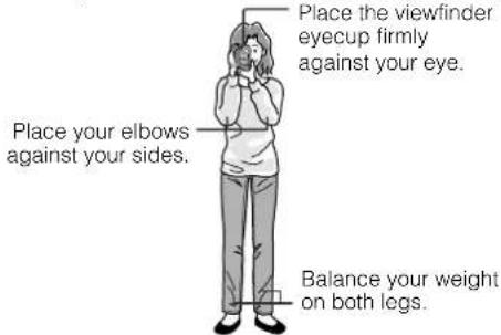 Place your elbows against your sides. Place the viewfinder eyecup firmly against your eye. Balance your weight on both legs.