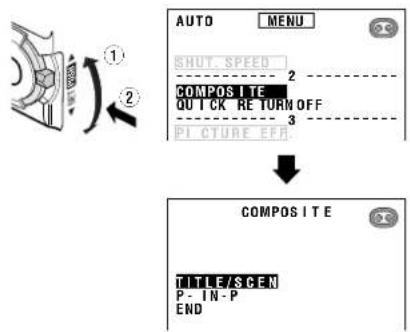 AUTO MENU SHUT. SPEED 2 COMPOSITE QUICK RETURN OFF 3 PICTURE EFF. COMPOSITE TITLE/SCEN P-IN-P END