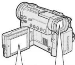 Line drawing of a digital camera with front panel and screen, no text or symbols present