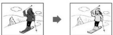 Two-step illustration showing a skier in a snowy landscape, before and after change (no text or symbols)