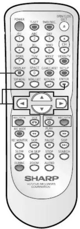 POWER T-SET TWO HOG. OPEN/CLOSE DECT 0/2 ABC DBI # 1 2 3 GHI JKL MNO CH 4 5 6 7 PORTS TLV WXYZ VIDEO/TV 7 8 9 DISPLAY SPACE CAUL/CREST SET LIP 0 TOM MENU MONUMENT RETURN ENTER SYNC/DTN VCA CWD REC/DTN REC MODE PLAY REC MONITOR SKIP PAUSE SKIP SLOW CM SKIP STOP SEARCH DUBBIC ZOOM AUDIO SHARP VOC/TWR DECOINDER COMBINATION