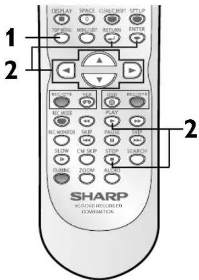 DISPLAY SPACE CHA/C HUNT SETLIP TOP MENU MOUNT RETURN ENTER 1 2 RECOUNTER VCC DVD RECOUNTER REC MODE PLAY REC MONITOR SKIP PAUSE STOP SLOW CM SKIP STOP SEARCH DURING ZOOM AUDIO SHARP VOROLED RECORDER COMBINATION
