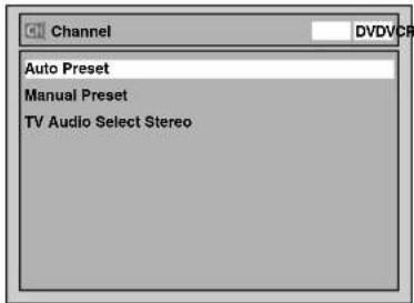 Auto Preset Manual Preset TV Audio Select Stereo