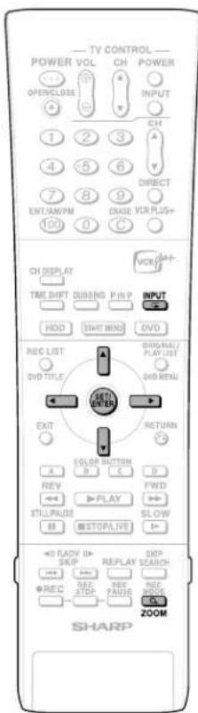 TV CONTROL POWER VOL CH POWER OPENCLOSE INPUT CH 1 2 3 4 5 6 DIRECT 7 8 9 ENGLISH 100 ENGLISH ENGLISH CH DISPLAY VOLUME TIME SHIFT QUBENG P/LP INPUT HDD START REND DVD REC LIST DRAWING PLAY LIST DVD TITLE DVD MENU AUTO ENTER EXIT RETURN COLOR BUTTON A B C D REV PLAY FWD STILL PULSE SLOW M STOP LIVE I- <1 READY UP REPLAY STOP SKIP REPLAY SEARCH ● REC STOP REC FUSE REC ZOOM SHARP